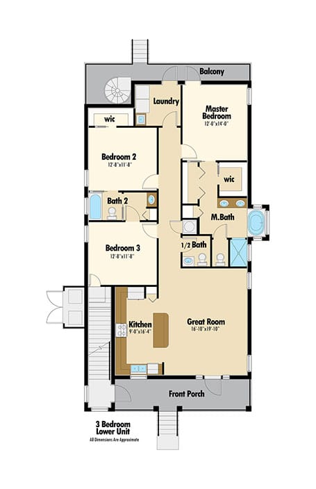 Henry Street Villas 3 Bedroom 2.5 Bath Downstairs Unit