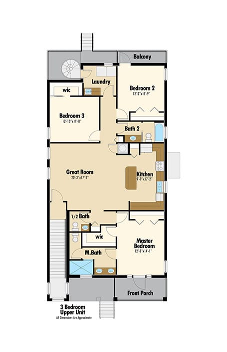 Henry Street Villas 3-Bedroom 2.5 Bath Unit Upstairs Unit