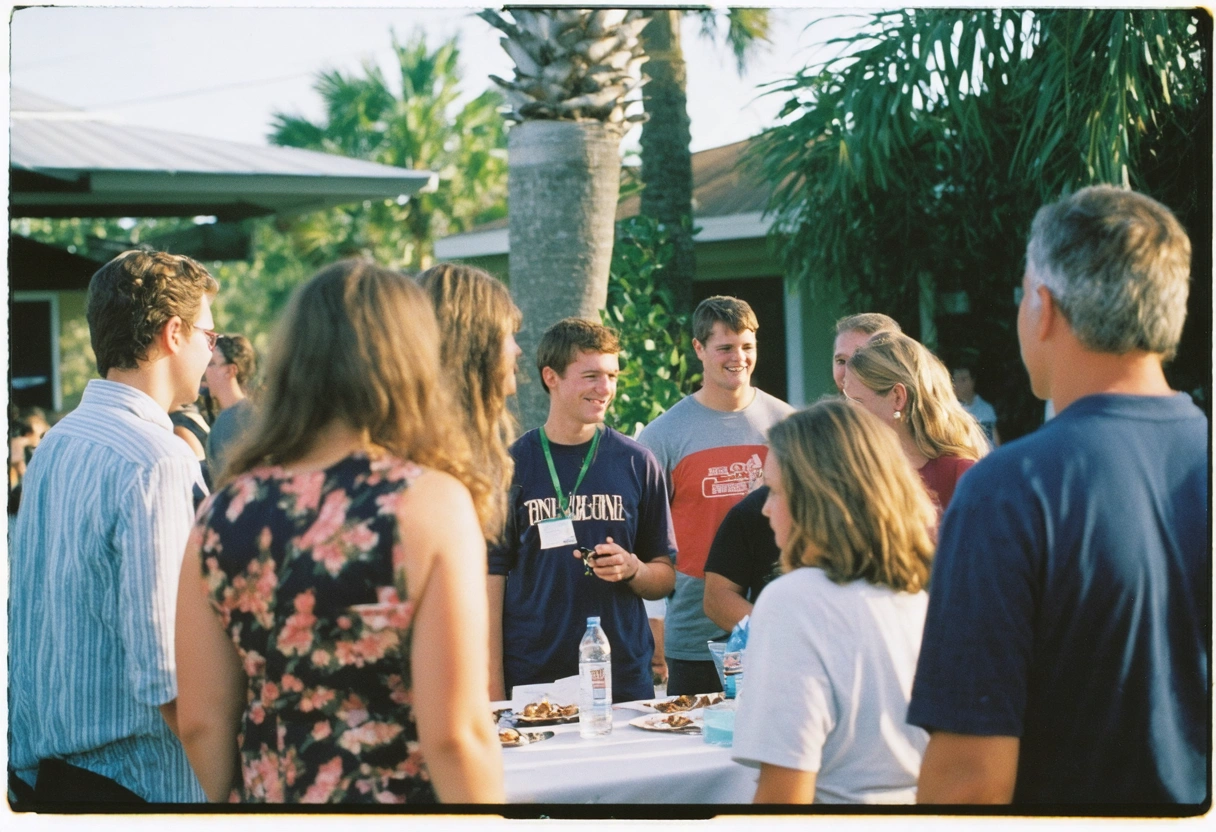 Community event with students and business leaders networking, vibrant and diverse setting