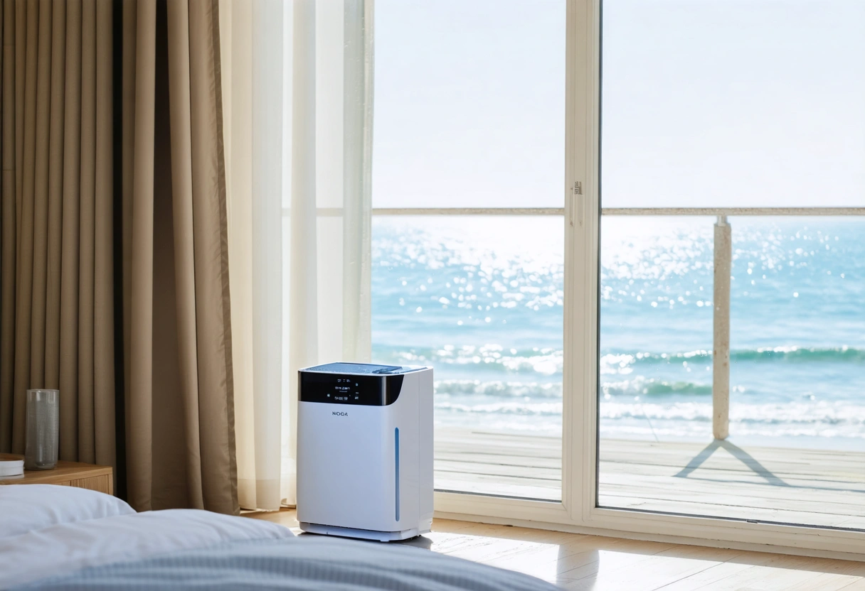 Hygrometer measuring humidity levels in a modern living room