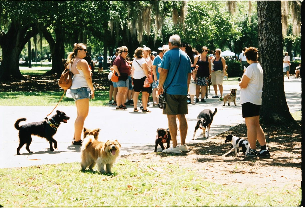 Pet owners and dogs socializing in sunny Punta Gorda park