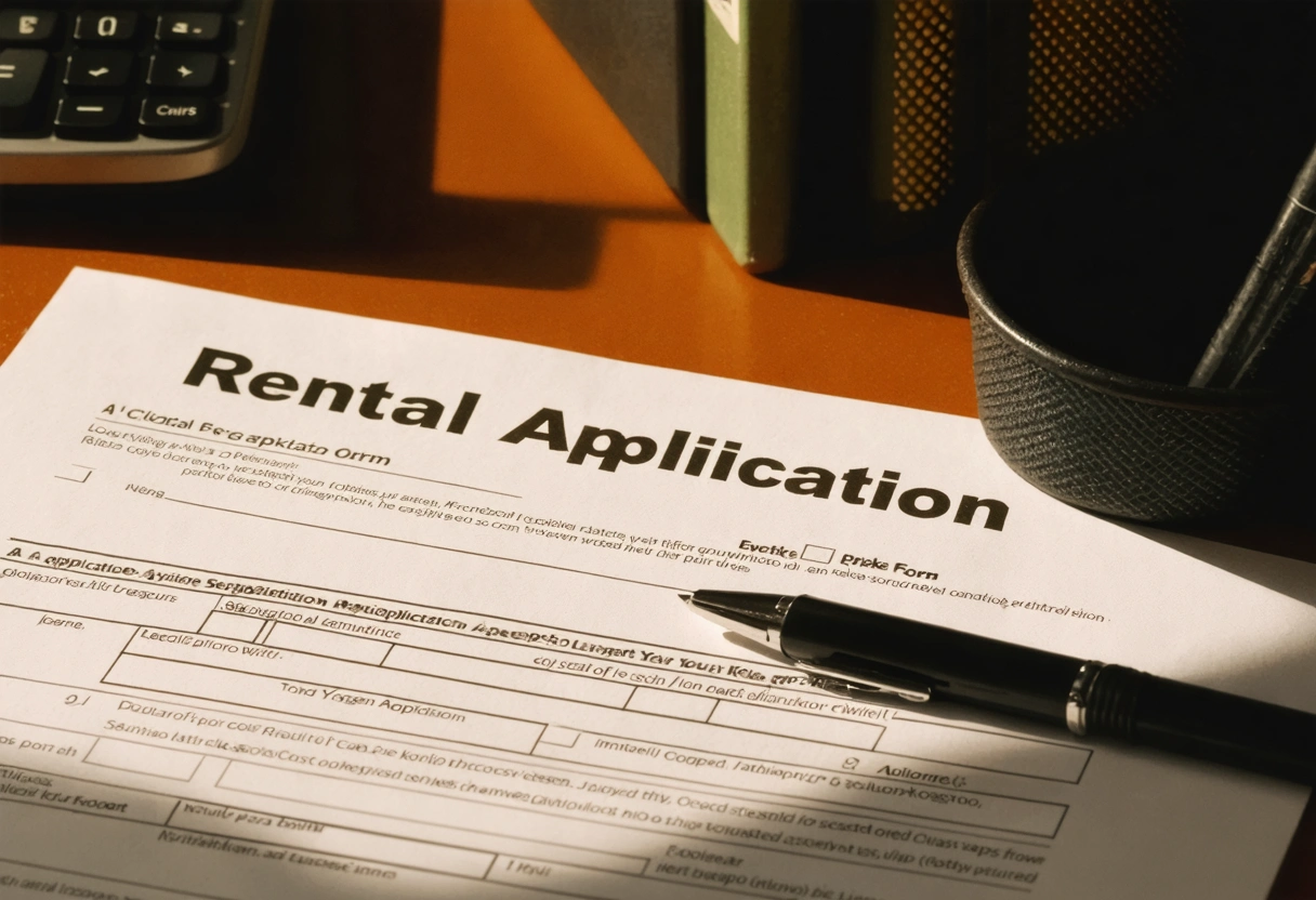 Rental application form with pen on an organized office desk