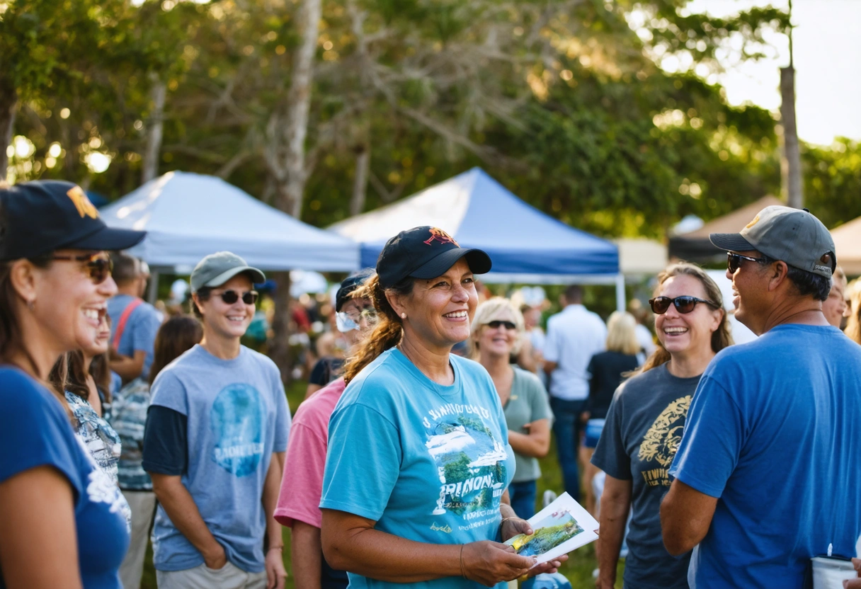 A community event in Punta Gorda with volunteers and locals engaging in activities to preserve
