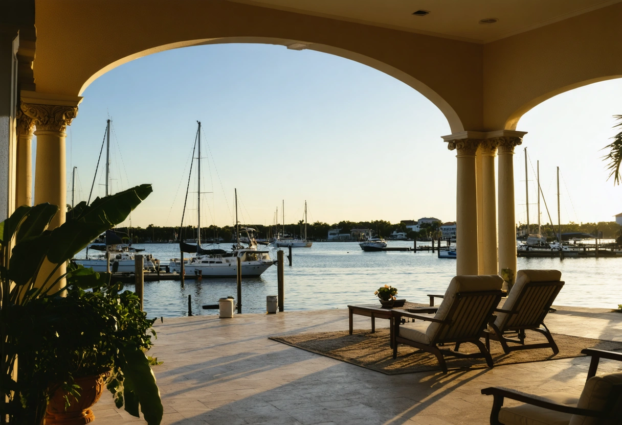 A luxurious waterfront property in Punta Gorda, with a stunning view of the harbor. The