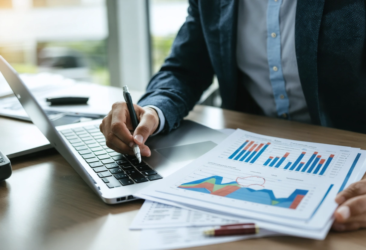 a-property-manager-reviewing-tenant-applications-I8BG92.webp Property manager reviewing tenant applications on laptop in well-lit, modern office.