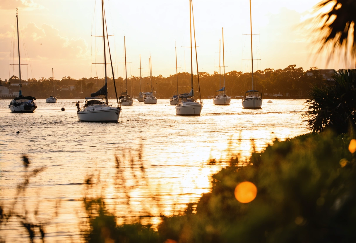 a-serene-waterfront-view-in-punta-FFA4zR.webp Sunset over Charlotte Harbor with boats, showcasing tranquil waterfront living in Punta Gorda.