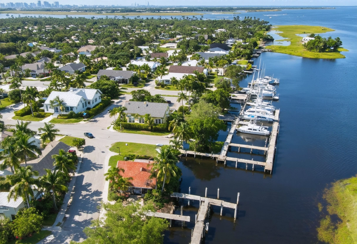 Aerial view of Punta Gorda's Historic District and Burnt Store Marina.
