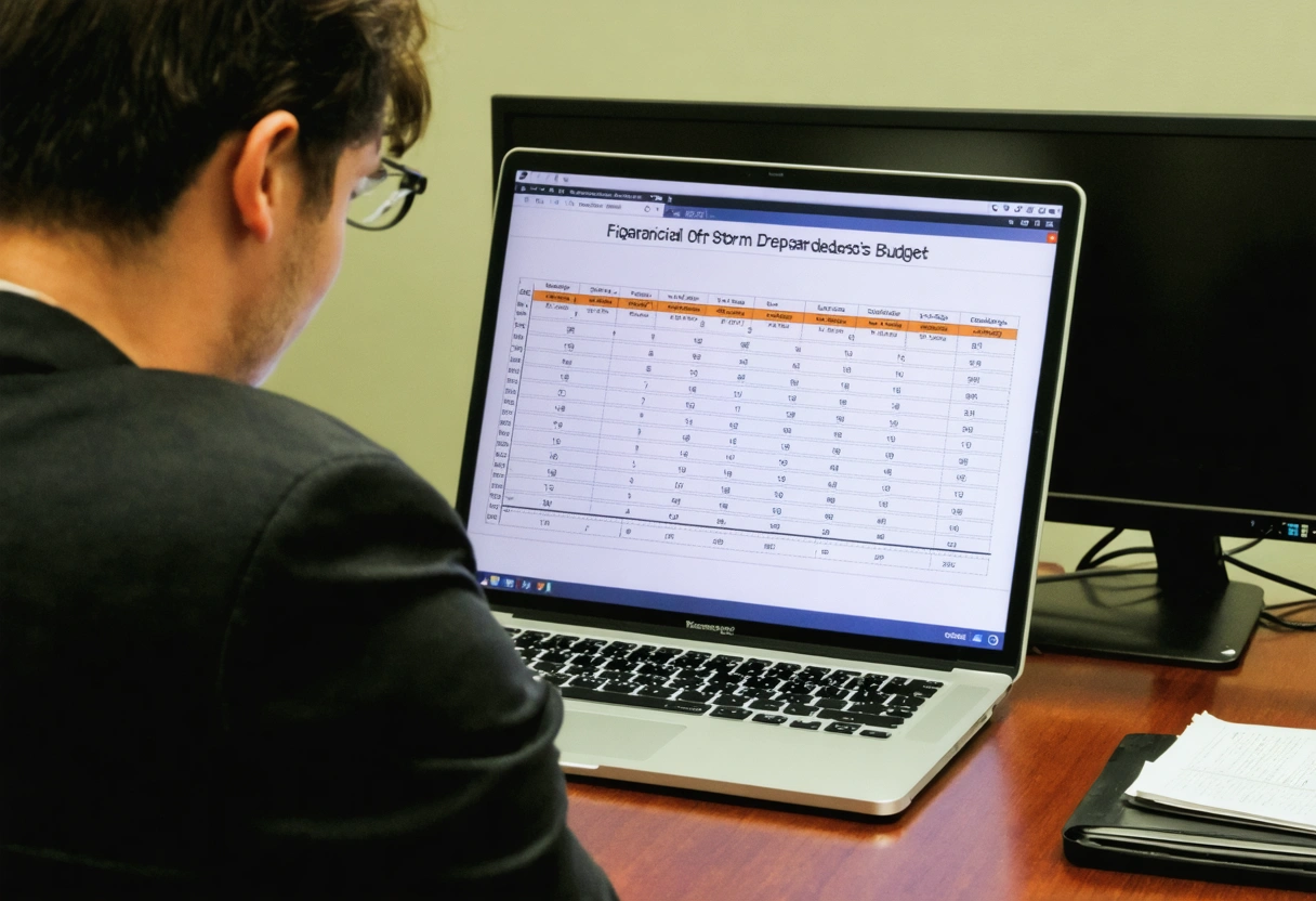 Financial advisor discussing storm preparedness budget charts with client