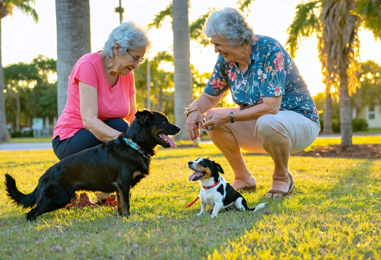 New resident with pet meeting dog owners at Punta Gorda park.