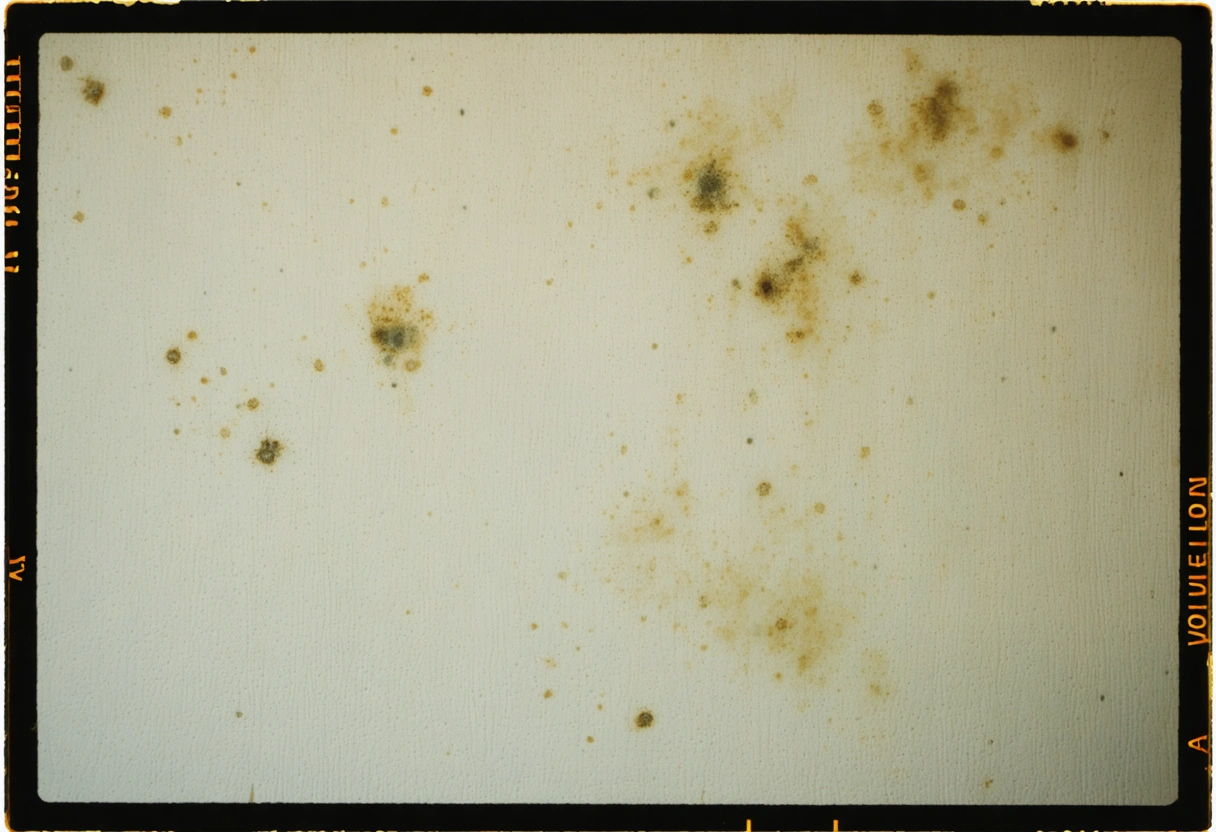 Close-up of a wall with subtle mold spots in a Florida apartment. Natural light, focus